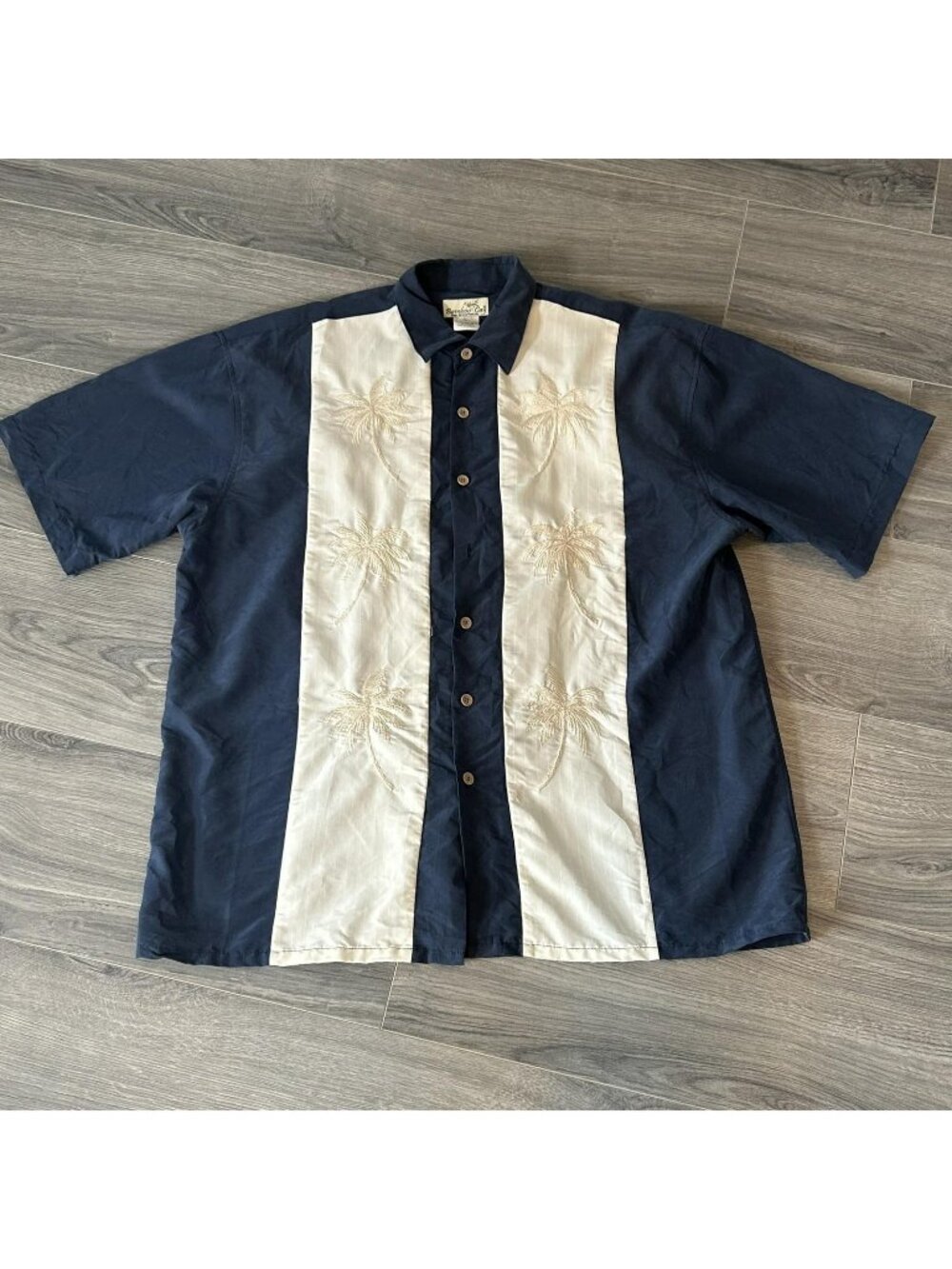 Bamboo Cay Shirt Mens L Blue Palm Tree Embroidered Hawaiian Aloha Tony Soprano